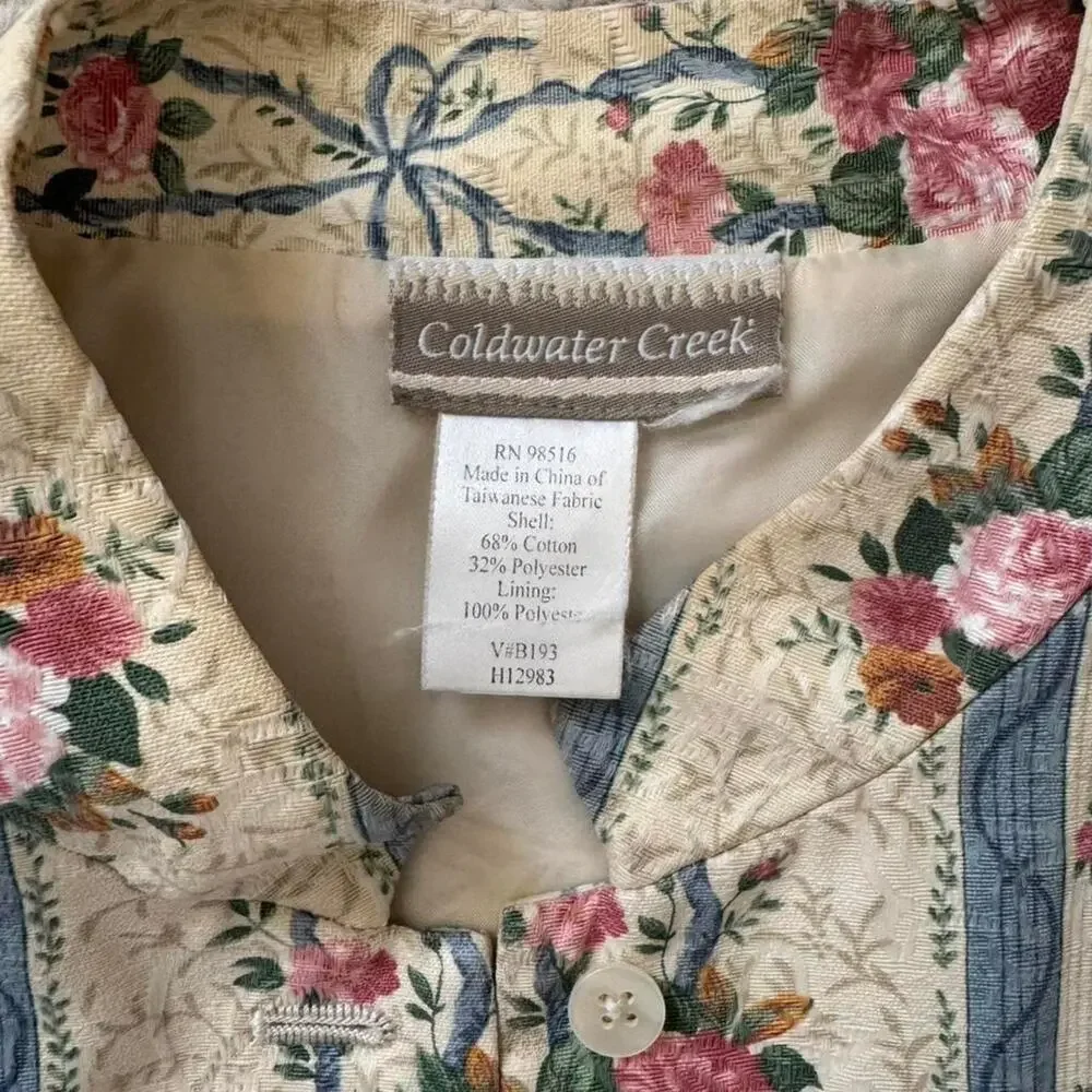 Vintage Coldwater Creek long sleeve floral striped button up jacket, size medium